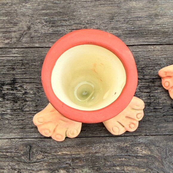 Vintage Set Art Pottery Funny Face Waddle Feet Candle Holders Air Planter Whimsy - Picture 6 of 11